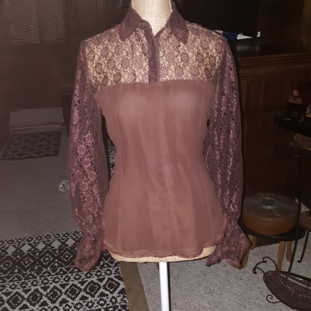 VINTAGE  LACE AND SILK BLOUSE